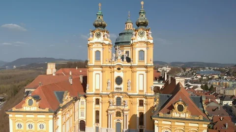 Stift Melk abbey at sunset, Lower Austria region, Austria Stock Footage 108643049