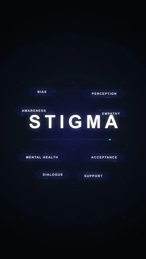 Stigma text animation motion graphic glowing blue futuristic typography Stock Footage 347063595