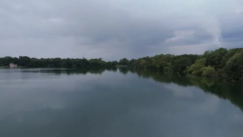 Still Lake And Cloud Reflections Aerial View Video stock 343026512