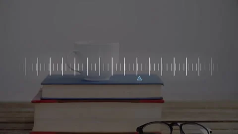 Still life being animated in flat design, featuring stacked books mug glasses Video stock 307445690