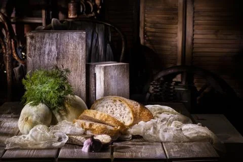 Still Life With Bread Stock Photos