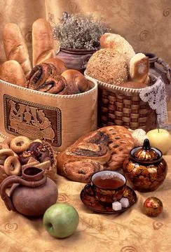 Still Life With Bread Stock Photos