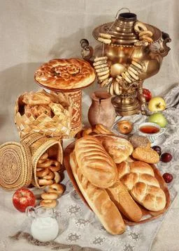 Still Life With Bread Stock Photos