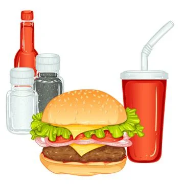 Still life with burger, cola Stock Illustration