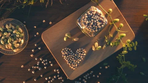 Still life with chickpeas on the table. Видео 87100858