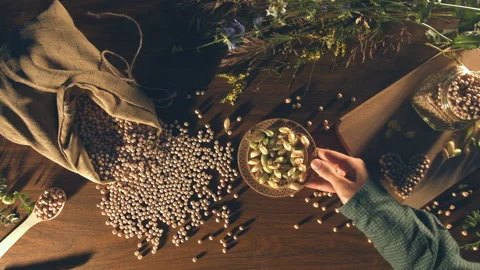 Still life with chickpeas on the table. Stock Footage 87101366