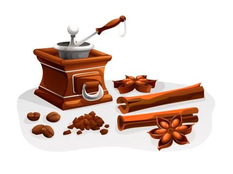 Still life of coffee making. Vector cartoon Stock Illustration