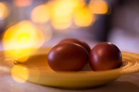Still Life with Easter Eggs. Copy Space Stock Photos