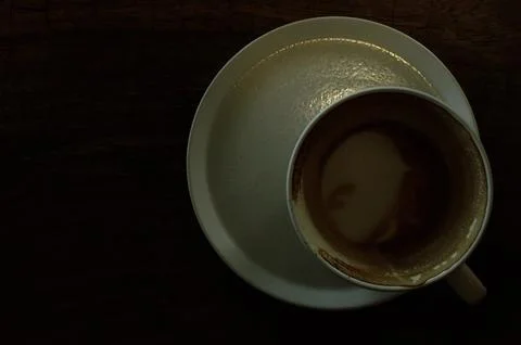 Still life with empty coffee cup on wood table Stock Photos