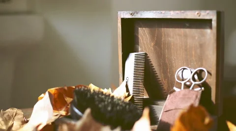 Still life with fixed camera of a beard retro vintage kit Stock-Footage 55768674