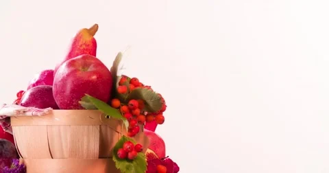 Still life fruit rotation 4k looped copy space video. Red Food basket on white Stock Footage 68458598