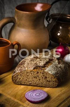 Still life with homemade bread Stock Photos