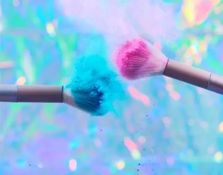 Still Life  of Makeup Brushes with Exploding Powder Stock Photos