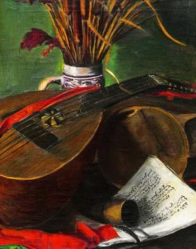 Still life with a mandolin.. Stock Illustration