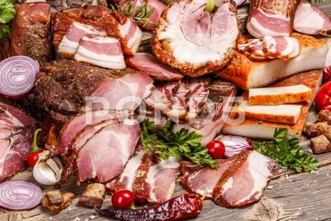 Still life of meat products Stock Photos