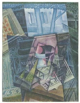 Still Life before an Open Window, Place Ravignan. Painting by Juan Gris. Oil on Stock Illustration