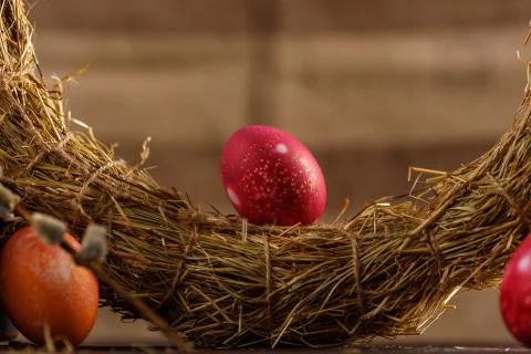 Still life with painted eggs. Easter celebration concept. Close-up.Easter cel Stock Photos