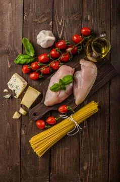 Still life photo, background with pasta and cheese Stock Photos