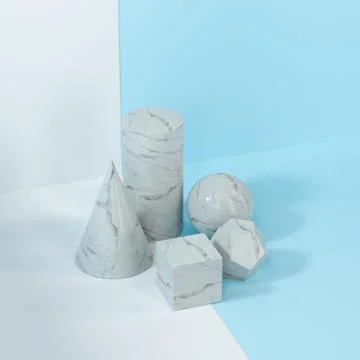 Still life presentation of geometric objects, 3d rendering. Stock Illustration