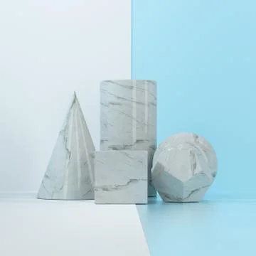 Still life presentation of geometric objects, 3d rendering. Stock Illustration