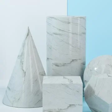 Still life presentation of geometric objects, 3d rendering. 스톡 일러스트