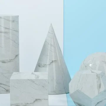 Still life presentation of geometric objects, 3d rendering. Stock Illustration