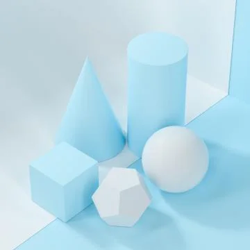 Still life presentation of geometric objects, 3d rendering. 스톡 일러스트
