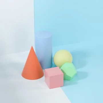 Still life presentation of geometric objects, 3d rendering. 库存插图