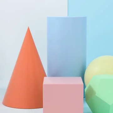 Still life presentation of geometric objects, 3d rendering. 库存插图