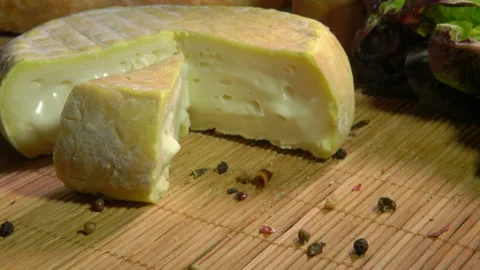 Still-life with soft cheese, bread and greens Video stock 107727630