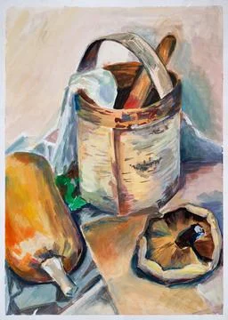 A still life study in gouache,  depicts rustic objects Stock-Illustration