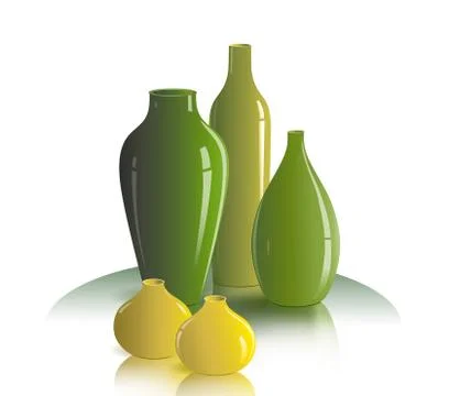 Still life on the table of several  vases Stock Illustration