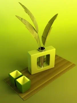 Still life with vases and oranges Stock Illustration