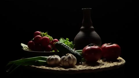 Still life with vegetables on a black background. Stock-Footage 146639398