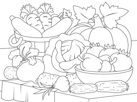 Still life of vegetables. Vector, page for printable children coloring book. Stockillustratie