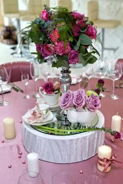 Still life wedding. Table setting at a wedding reception. Decor Foto stock