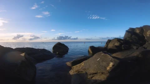 Still low angle on top surface view of oceanic scene look out to pacific horizon Stock Footage 253459739