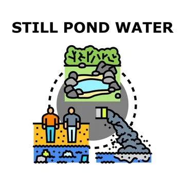 Still pond water ecosystem and pollution cycle concept Stock Illustration