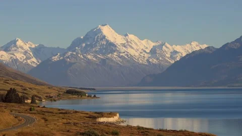 Still scenic view of Mt Cook over Lake Pukaki in New Zealand Stock Footage 229373256