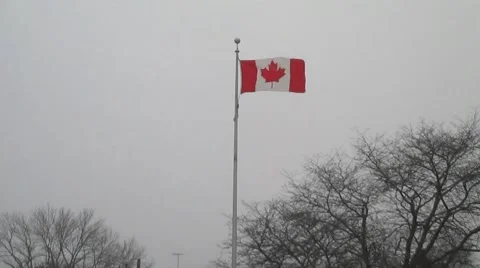 Still shot canada flag in snow storm Stock Footage 45591515