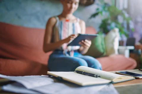 Still shot of notebook on coffee table Stock Photos