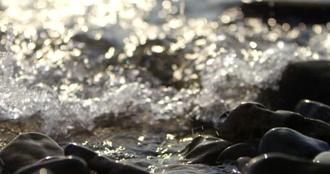 Still Slow Mo Of Small Ocean Waves During Sunset Stock Footage 141715926