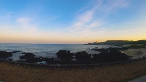 Still view of look out to a building by ocean coast seashore from Yueli Bay with Video stock 238499018