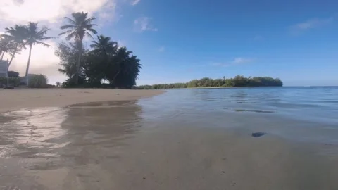 Still view look out to Oneroa islet from Muri beach during blue sky good weather Stock Footage 252178699