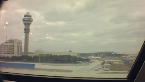 Still view looking out to the apron runway with flights airplanes Stock Footage 157965466