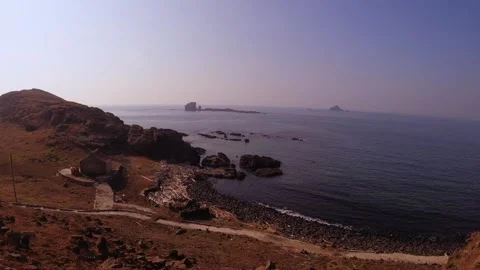 Still view of ocean scape look out to South Tiezhenyu and Toujinyu islets and a  Stock Footage 242327225