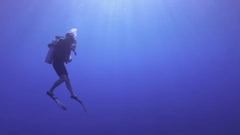 Still view of a scuba diver student trying to do Frenzel equalize pressure in th Stock Footage 260238884