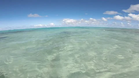 Still view of shallow ocean sea salt crystal clear water look out to horizon tur Stock Footage 245445841