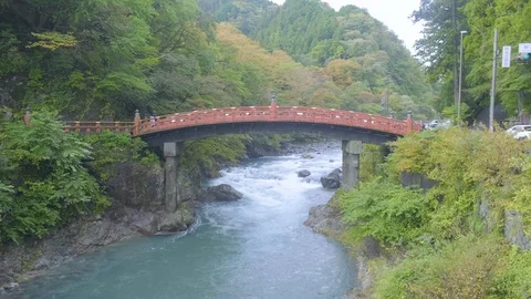 Still View Shinkyo Bridge Over River Nikko Japan Stock Footage 128126311