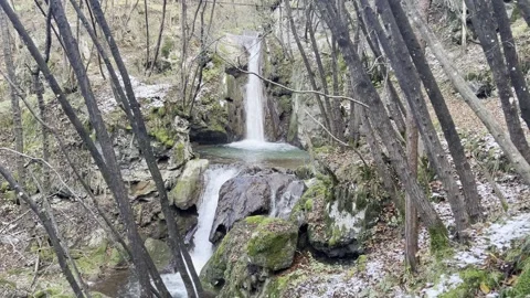 Still View of Valsorda Waterfall Surrounded by Autumn Leaves Video stock 310652162